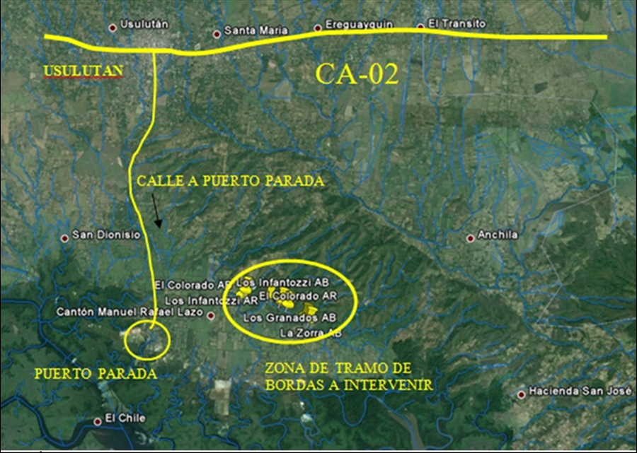 MOP repara bordas sobre Río Grande de San Miguel, en municipio de Puerto Parada, Usulután